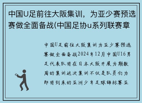 中国U足前往大阪集训，为亚少赛预选赛做全面备战(中国足协u系列联赛章程)