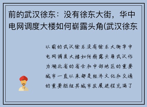 前的武汉徐东：没有徐东大街，华中电网调度大楼如何崭露头角(武汉徐东变电站)