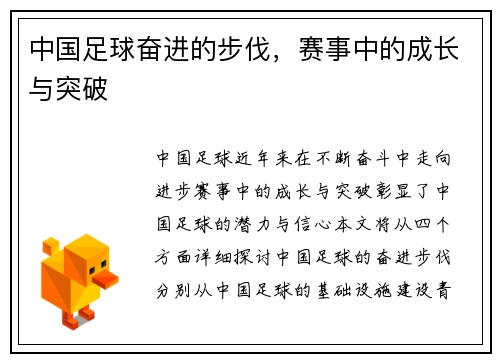 中国足球奋进的步伐，赛事中的成长与突破